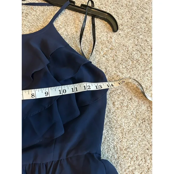 BCBGeneration Navy Blue Ruffle Mini Dress Size 2 Zip Halter‎ Sleeveless - Image 6