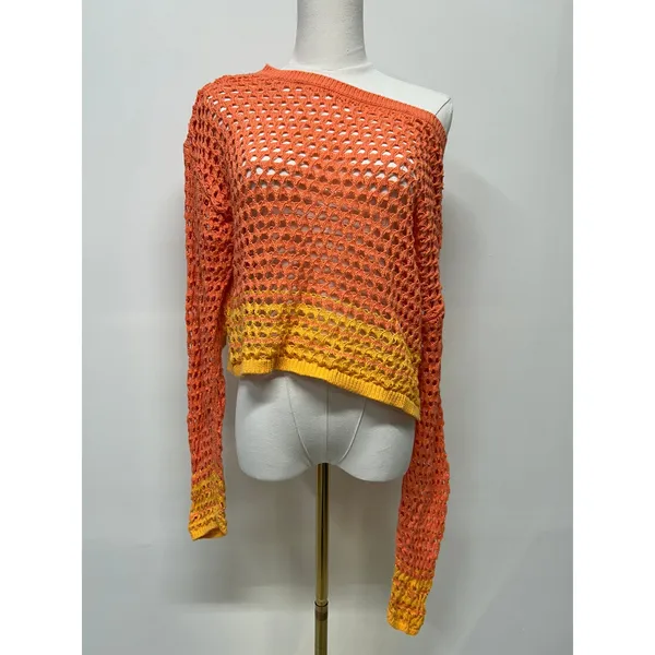 Aerie Crochet Sweater Boho Festival Beach Mesh‎ Orange Yellow Size Medium - Image 2