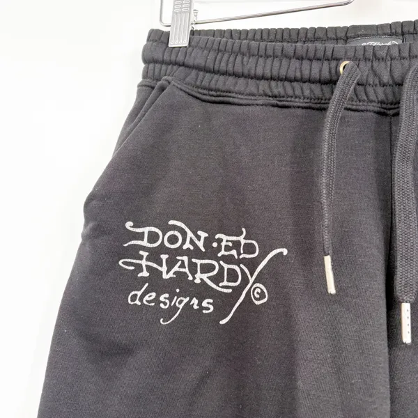 Ed Hardy Womens Black Retro Eagle Heart Tattoo Graphic Y2K Wide Leg Sweatpants S - Image 3