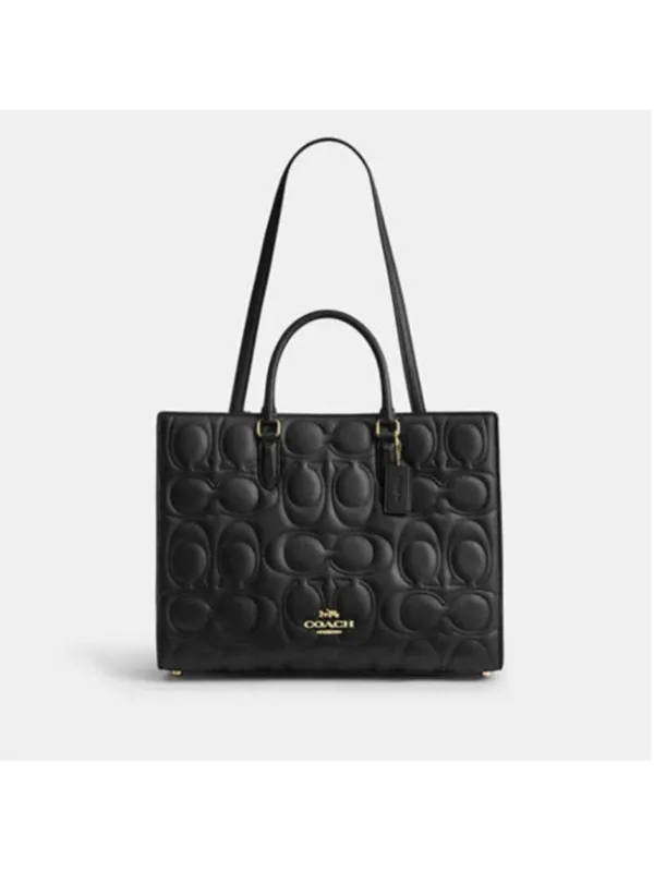 NEW Coach Maggie Tote Black Signature Embossed Leather CY672 NWT - Image 4