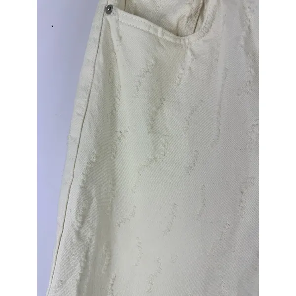 Zara High Rise Wide Leg Jeans Womens 8 Cream Off White Textured‎ Clean Girl - Image 2