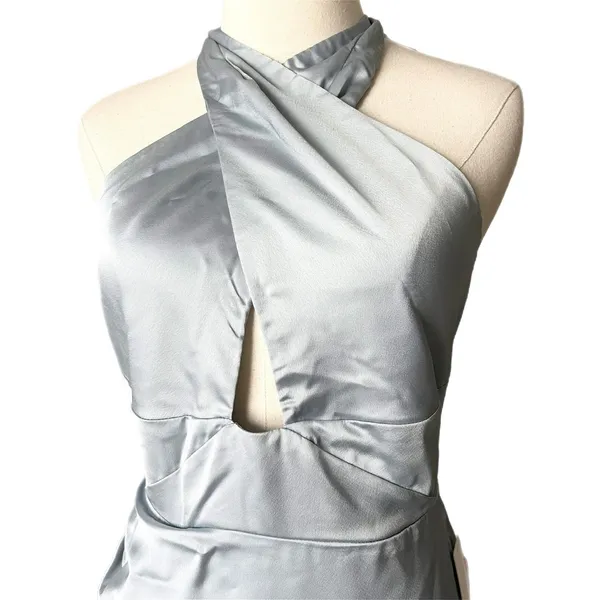 NEW Show Me Your Mumu Dress Brides Silver Blue Halter Neck Maxi Satin Medium - Image 3