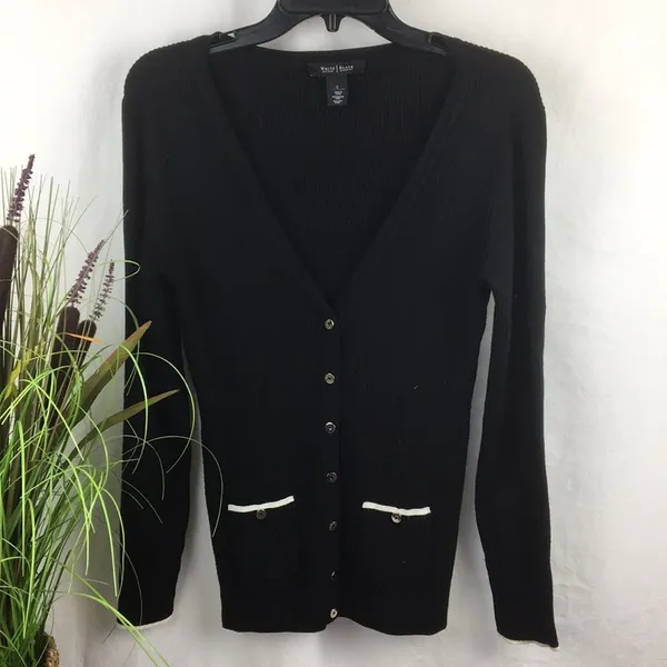 Black Snap Ribbed Long Sleeve Cardigan Sweater by White House Black Market S - Image 2