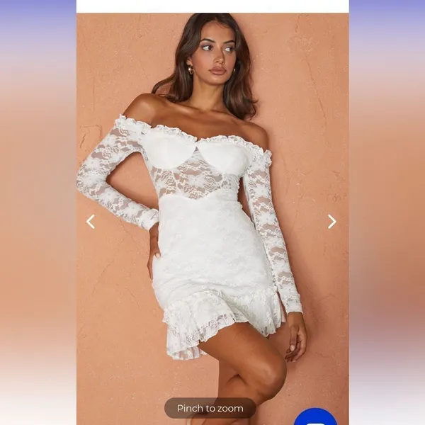 NWT selfie Leslie DOVE OFF-SHOULDER FRILL‎ TRIM LACE MINI DRESS WHITE small - Image 8