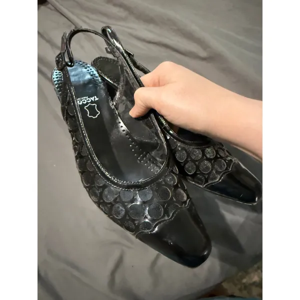 Tacoo‎ Footcare Black Slingback Size 6.5 Women Heels 3" Point Closed Toe Mesh - Image 7