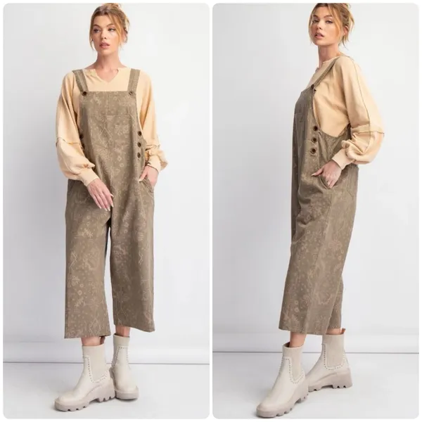 NWT Easel Mocha Ethnic Printed Twill Overall Jumpsuit Overalls Size‎ L Boho - Image 2