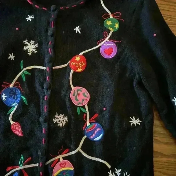 Vintage PAPPAGALLO CHRISTMAS SWEATER Embroidered Ornaments Bright Size Small - Image 5