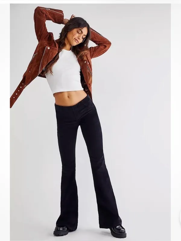 Free People Pull On Corduroy Flare Pants In Black Size 32 EUC - Image 2