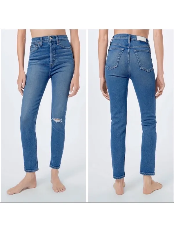 Re/Done 90’s Denim Ultra High Rise Crop Medium Worn Shade Jeans Size 26 - Image 2