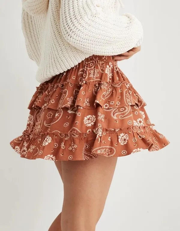 Aerie Ruffle Mini Skirt Jupiter Brown Size Medium - Image 2
