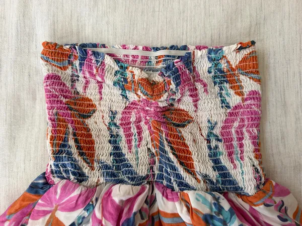 Shore Brand strapless smocked floral palm print mini dress - Image 4