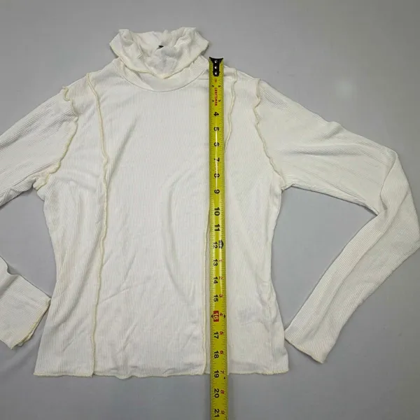 Wild Fable Women's White Ribbed Exposed Seam Turtleneck Long Sleeve Top - Image 7