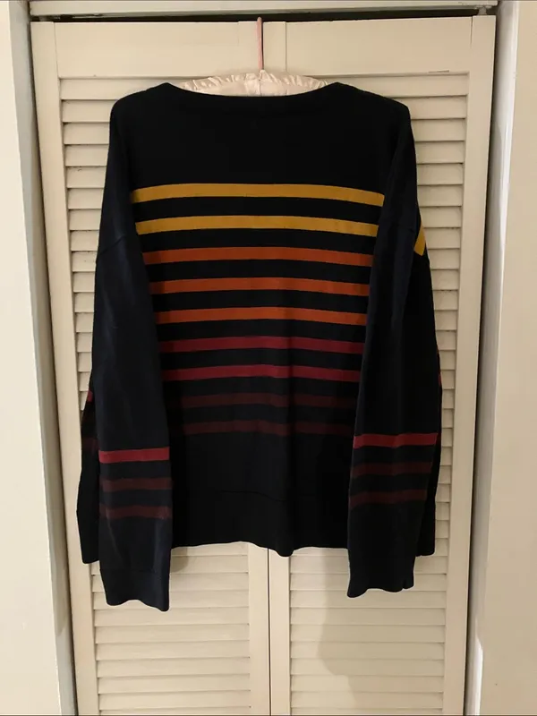 Pendleton Woolen Mills Navy Striped Wool Sweater Size Large Damaged - Image 4