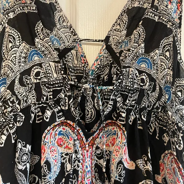 Intimately Free People sz Medium Black Paisley Strappy V-Neck Slip Mini Dress - Image 6