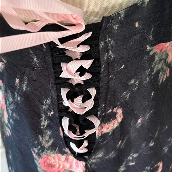 Love shack fancy cosmo rare black floral ruffle silk high low midi dress M L​​ - Image 9