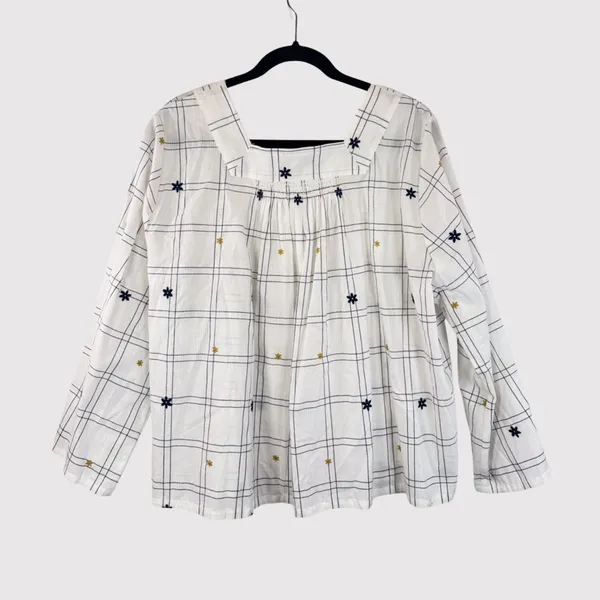NWT Madewell Womens Top White Embroidered Windowpane Square Neck Button Down 2XL - Image 4