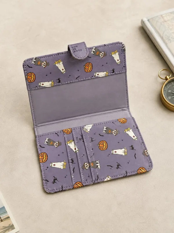 Life Is Good Halloween Passport Wallet Dogs Ghosts Pumpkins Purple NWT - Image 3