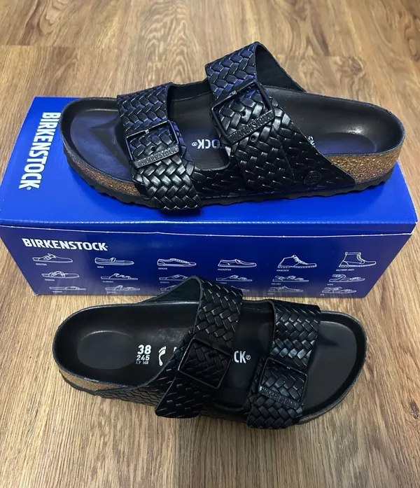 BIRKENSTOCK Arizona embossed black leather gladiator sandals slippers eur 38 new - Image 7