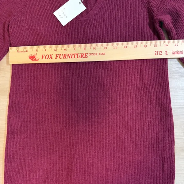 A New Day Dress Burgundy XS Women V-Neck Ribbed Knit Mini NEW FLAWED - Image 8