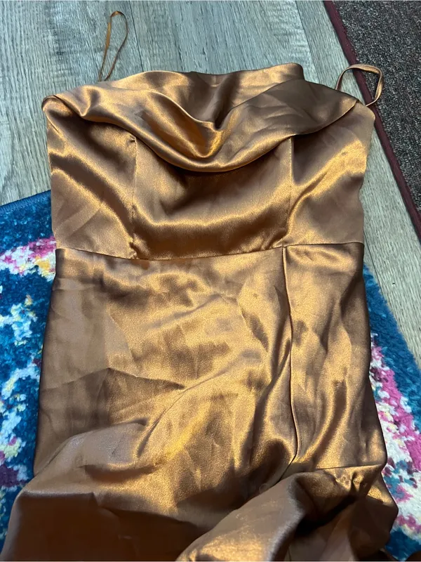 BIRDY GREY Mia Shiny Satin Strapless Maxi Dress In Gold - Image 12