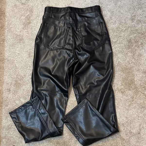Abercrombie & Fitch Curve Love Black Straight Leg Leather Pants - Image 5