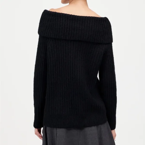 Madewell Cotton-Blend Off-Shoulder Black Wool Cotton Sweater Size‎ XS - Image 2