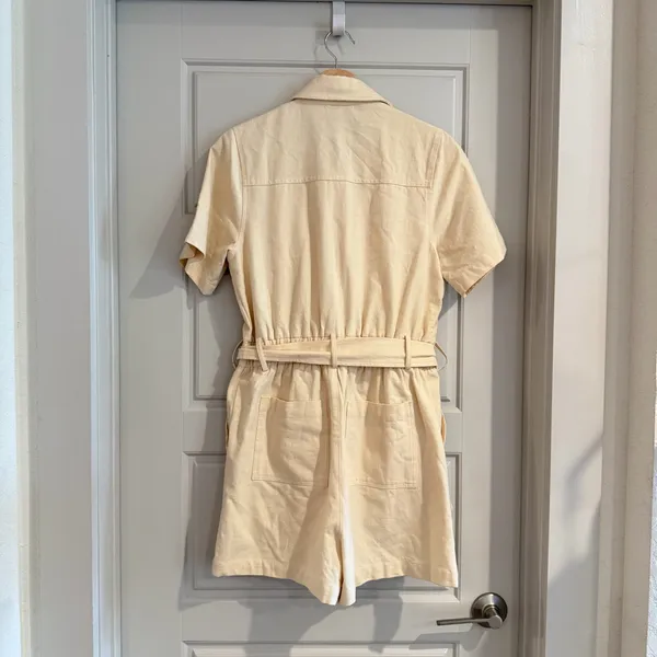 Crescent Cream Button-Up Utility Cotton Belted Romper Size Small‎ - Image 3