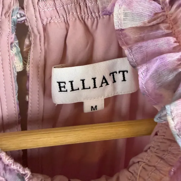 Elliatt Resorts Mini Dress Medium Lilac Multi Floral Embroidered Smocked Cottage - Image 9