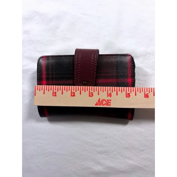 Red Black Plaid Bifold Wallet Kiss Lock Coin Pouch Faux Leather Preppy Accessory - Image 6