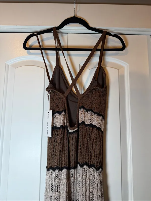Torn by Ronny Kobo Brown Crochet‎ Maxi Dress with Cream Panels M NWT - Image 5