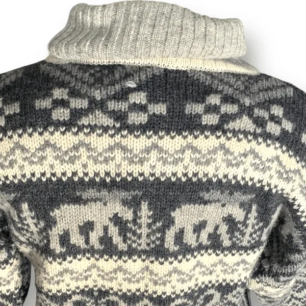 Vintage 90s Eddie Bauer Gray Black Moose‎ Nordic Fair Isle Turtleneck Sweater - Image 8