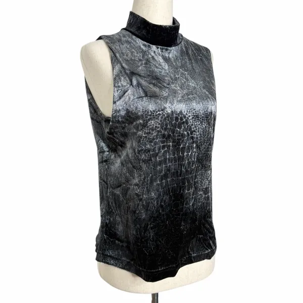 Judy Knapp Vintage Crushed Velvet Mockneck Tank Top Dark Sleeveless - Image 10