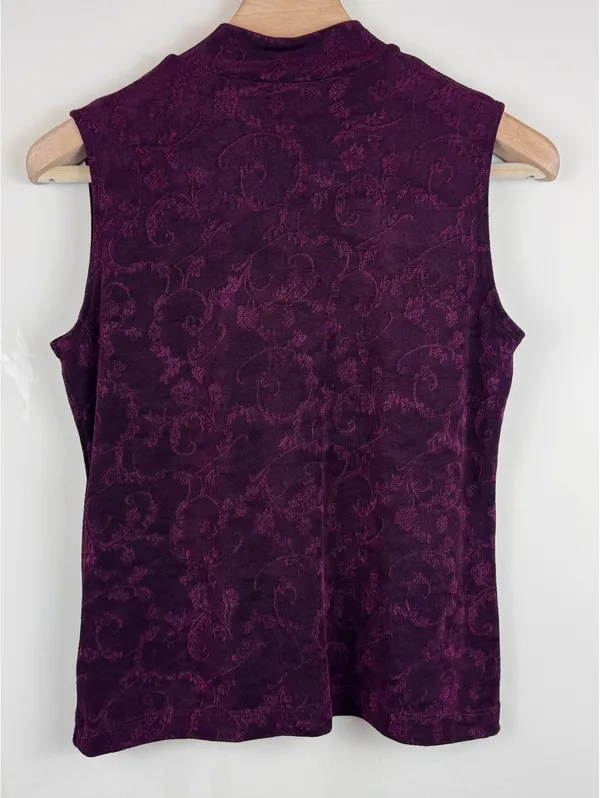 Weekenders Vintage Y2K Purple Jacquard Mock Neck Sleeveless Top M Made Canada - Image 6