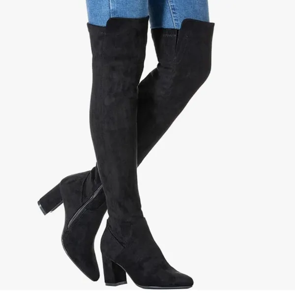 Black Faux Suede Over-the-Knee Boots - Image 3