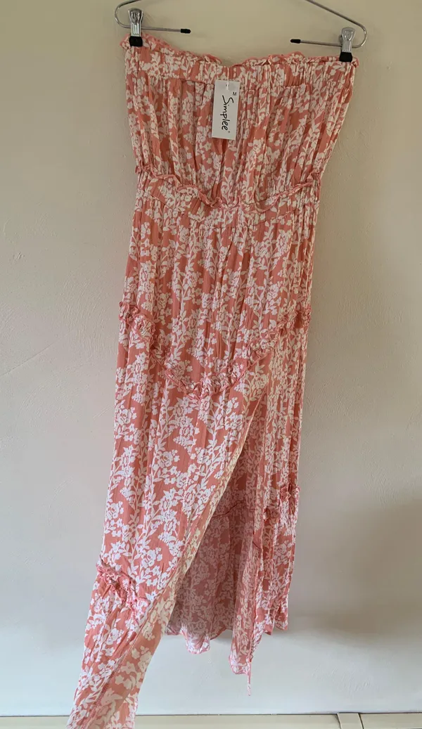 Simplee Salmon And White Full Length Strapless Sundress - Image 2