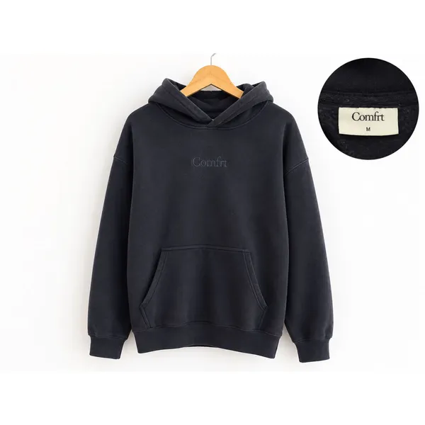 Comfrt Heavyweight Oversized Hoodie Navy Embroidered Logo Unisex Medium EUC - Image 2
