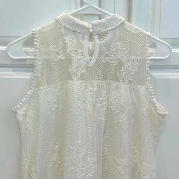 Eve And Maddie Sleeveless Lace Blouse Womens M Mock Neck Lined Ivory White - Image 5