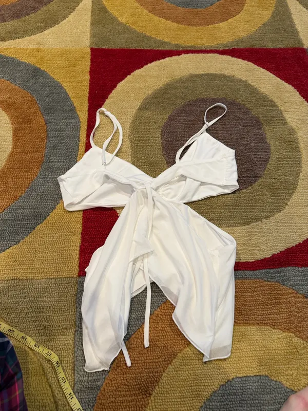 Tiger Mist White Cutout Spaghetti Strap Tank Top Ruched Tie Mesh Size Large - Image 3
