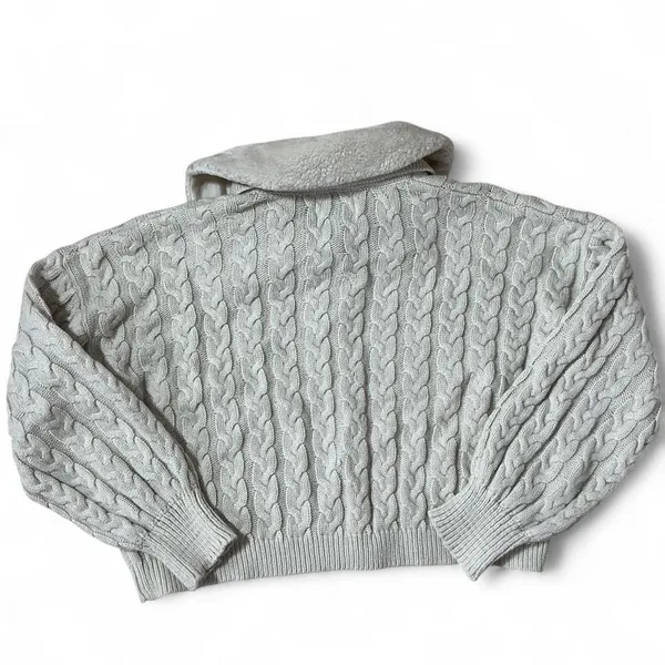 PINK ROSE Cable Knit Faux Fur‎ Collar Cardigan Sweater Cream Beige Penny Lane - Image 6
