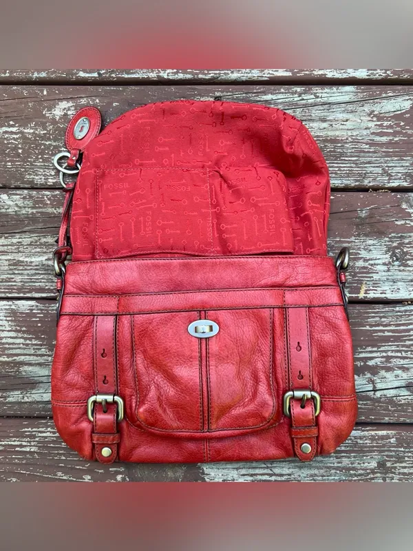 Fossil Maddox Genuine Leather 1954 Red Crossbody Handbag Satchel Purse ZB5032 - Image 14