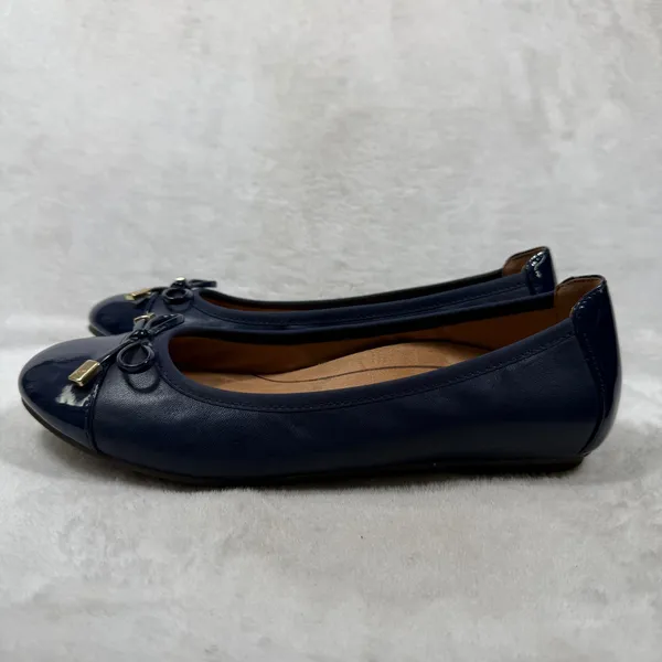 Vionic Minna Navy Blue Leather Cap Toe Ballet Flats Orthotic Bow Shoes 7 - Image 8