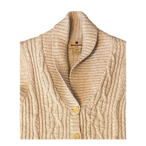 Woolrich Sweater Vest Womens Size L Tan Cable Knit Ramie Cotton Button Up Vintag - Image 5