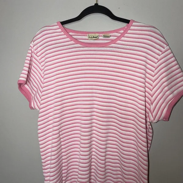 L.L. Bean Womens Size XL Pink White Stripe Short Sleeve Crew Neck Pullover Shirt - Image 3