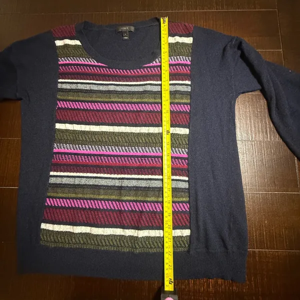 J.Crew Women's Crewneck Sweater L Wool Rabbit Hair Blend Striped Front Panel - Image 7