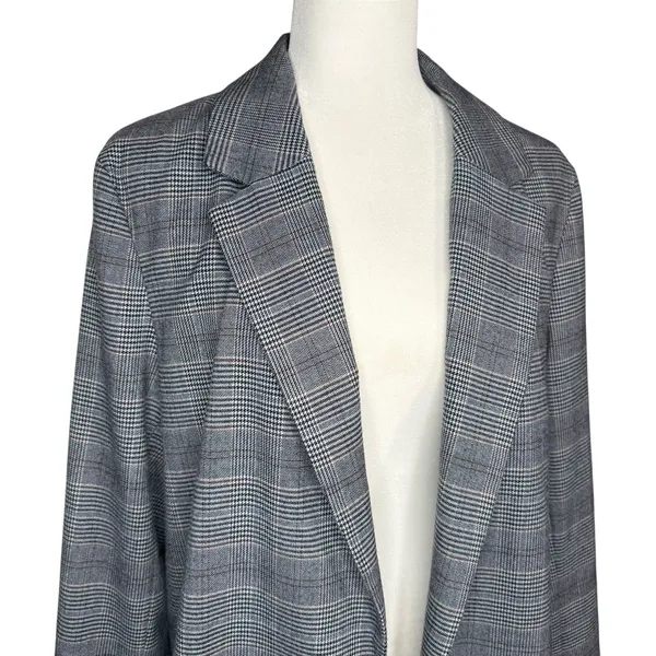 Hollister XL Navy Houndstooth‎ Plaid Open Front Sweater Blazer Jacket Academia - Image 3