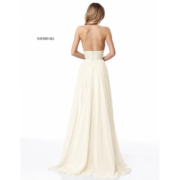 Sherri Hill 51640‎ Ivory Sequin Halter Chiffon Gown Size 8 NWT Retail $480 - Image 2