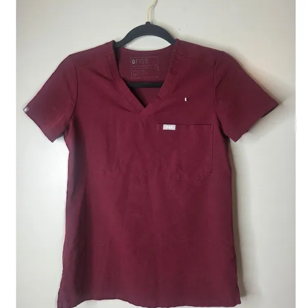Figs Technical Collection Women Size XS Maroon Short Sleeve Scrub Top One Pocket - Image 2