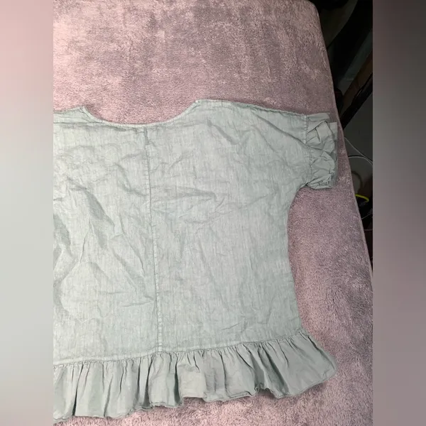 Terzo millennio Light Green/blue Ruffle Hem Top medium linen Green - Image 10