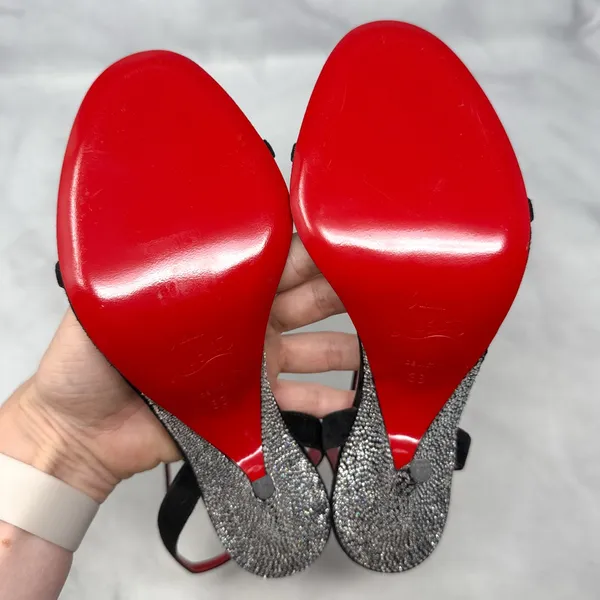 Christian Louboutin Arch Queen Strass Suede Stiletto Sandal Heels Sexy Black 38 - Image 13