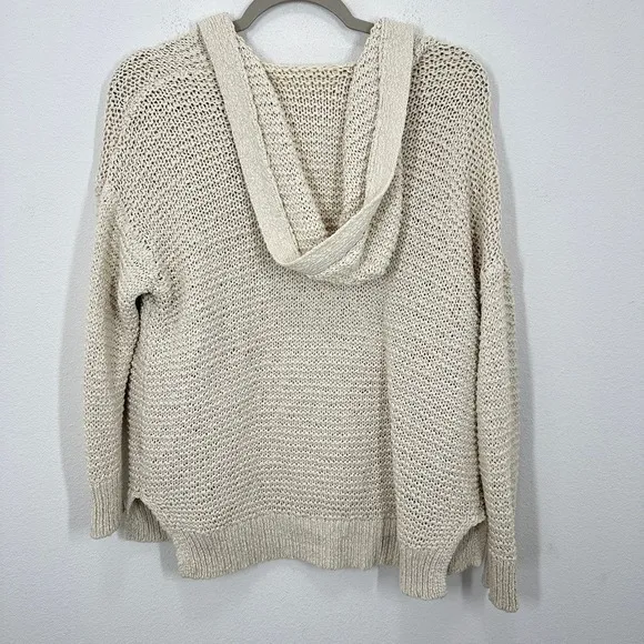 Aerie Cream Crochet Hooded Cardigan Sweater XS/S Open Front Loose Knit Beach‎ - Image 10